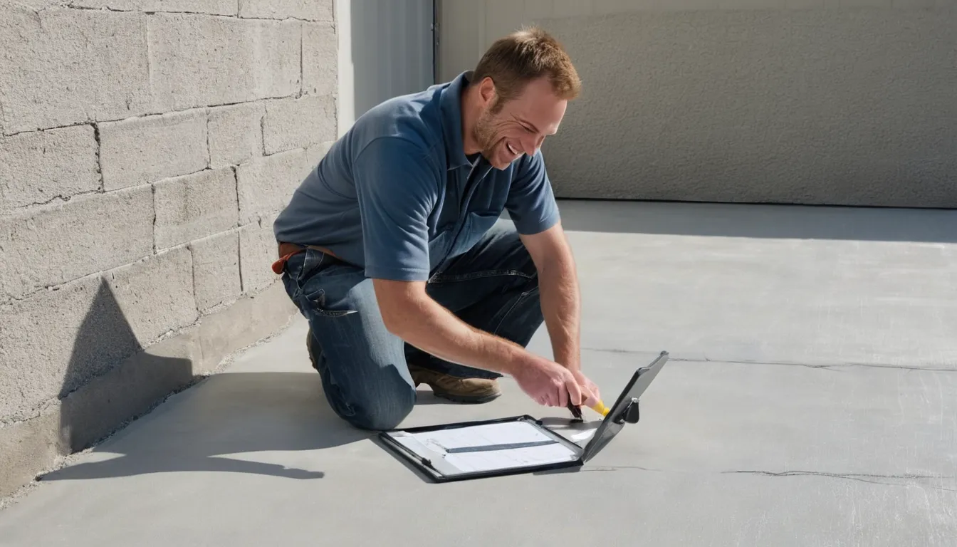 A provider checking a concrete slab before coating in the Sacramento area